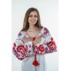 Boho Style Ukrainian Embroidered Folk  Blouse "Boho Flowers" red on white